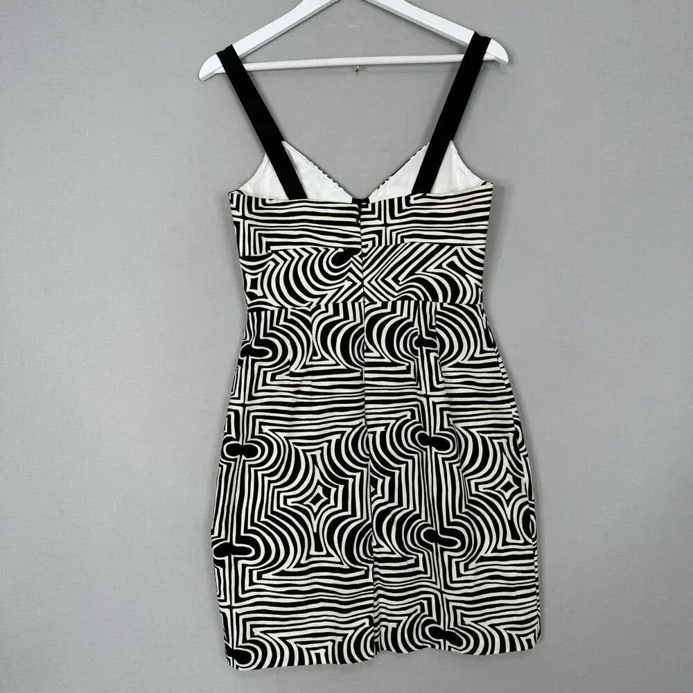 Trina Turk Womens Dress 6 Black Abstract Print Sheath Retro Groovy Cocktail‎